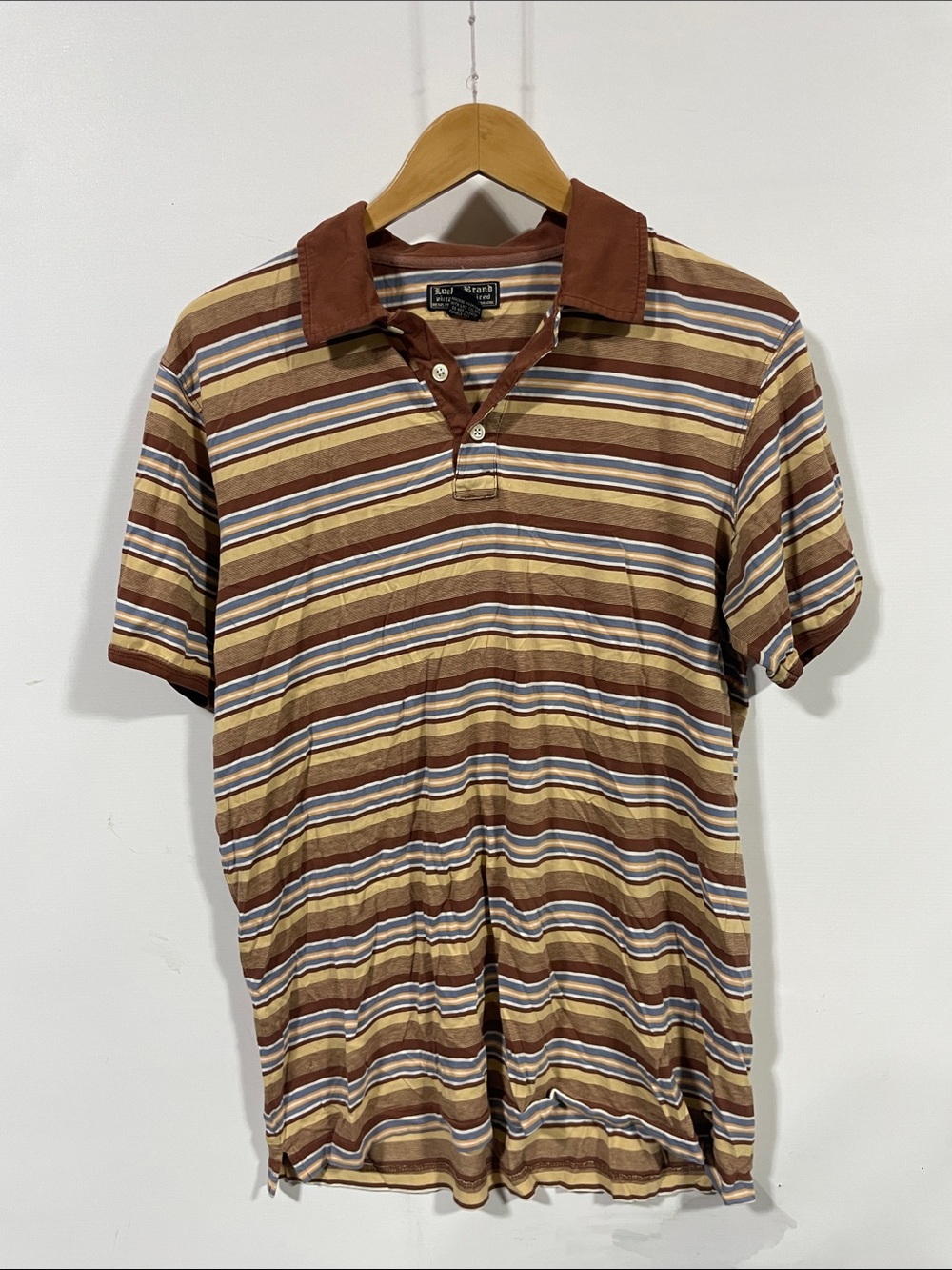 Lucky Brand Striped Polo in Brown, Tan and Blue